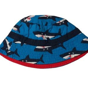 Carters Shark Hat Ages 4-7 Red White Blue Bucket Hat 100% Cotton Smiling Sharks